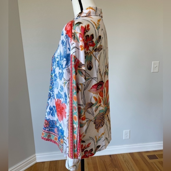 Soft Surroundings Floral Tabbed Sleeves Button Up Blouse Small office work wear - Picture 9 of 14